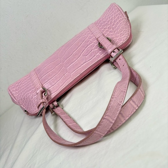 BISOU BISOU Pink Faux Croc Leather East West Baguette Y2K Shoulder Purse Bag - Picture 3 of 15